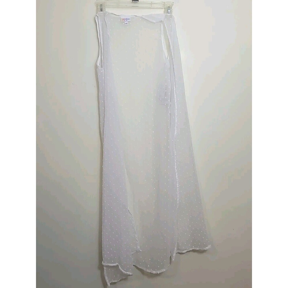 LulaRoe Joy Womens White Sheer Long Swiss Dot Cover Up Top Size XS